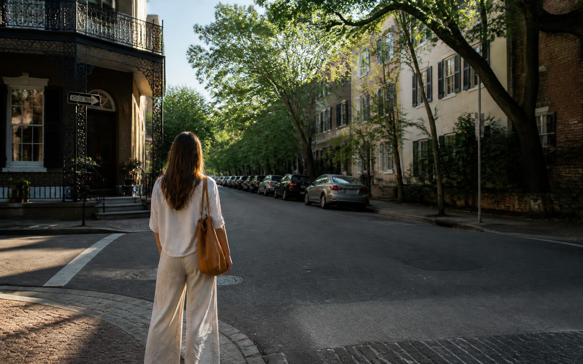 Tree-lined residential street in Dilworth, Charlotte, North Carolina